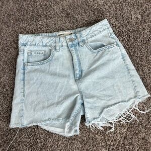 Garage Blue Jean Mom Shorts Distressed Frayed Hem